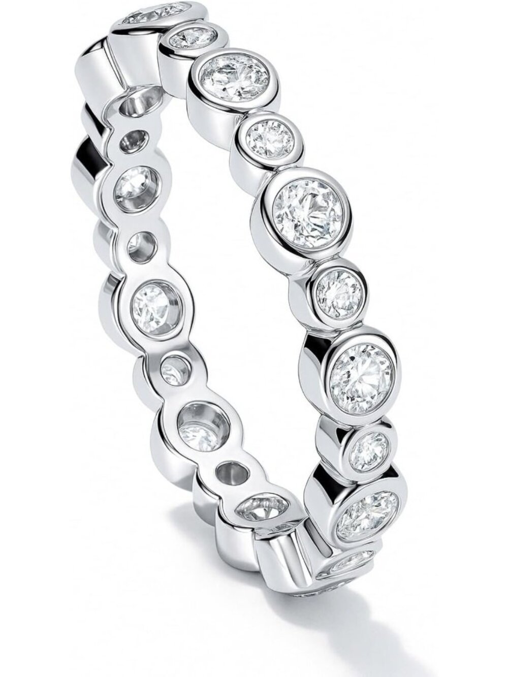 Elegant Sterling Silver CZ Bubble Wedding Ring - Bezel Set Eternity Band